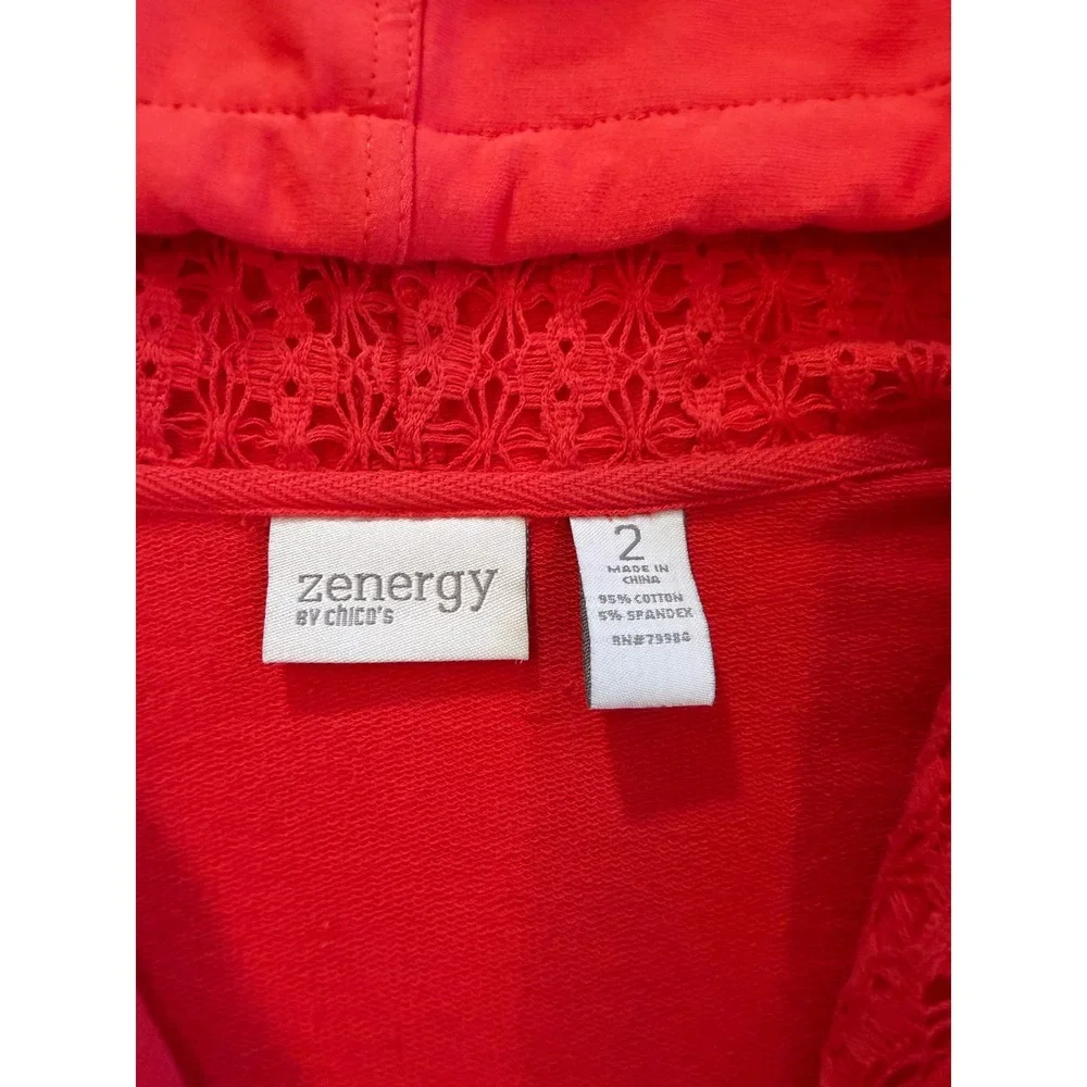 Hoodie & Crop Pants Set Chico's Zenergy Knit Orange Crochet Gold-tone Sz‎ 2 L